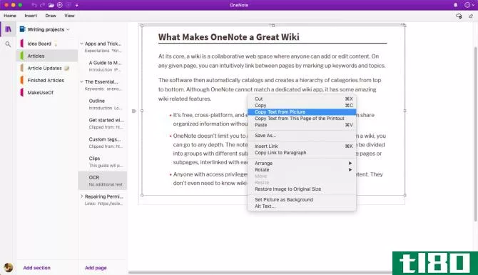 optical character recognition in OneNote Mac