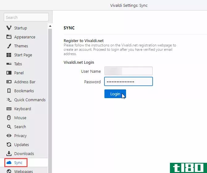 Log in to Sync in Vivaldi