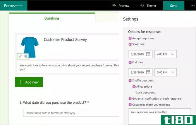 Microsoft Forms survey settings completed