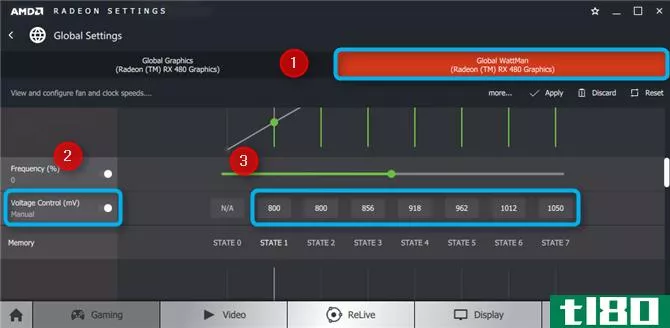 This is a screen capture of the Wattman settings with the voltage being tweaked.