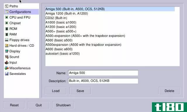 Select a configuration for your Amiga emulation
