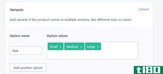 Shopify Variants Sizes Example