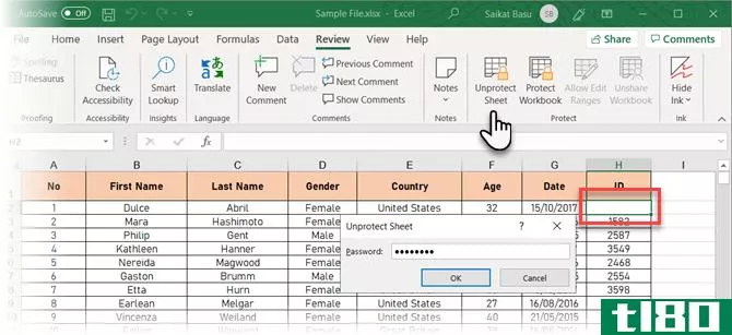 Click Unprotect Sheet in Excel