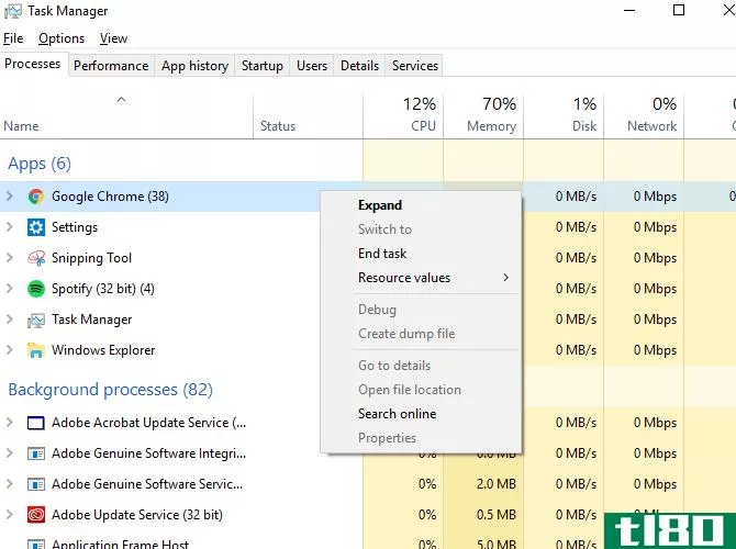 Windows 10 Task Manager Menu End Chrome Process
