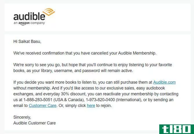 Audible Cancellation Mail