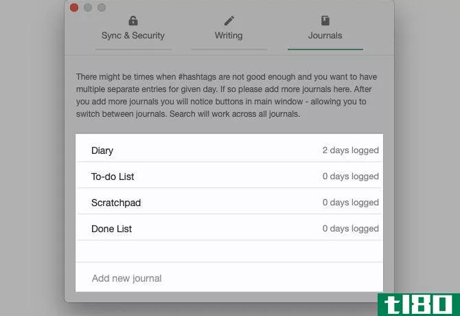 List of journals in Diarly on macOS
