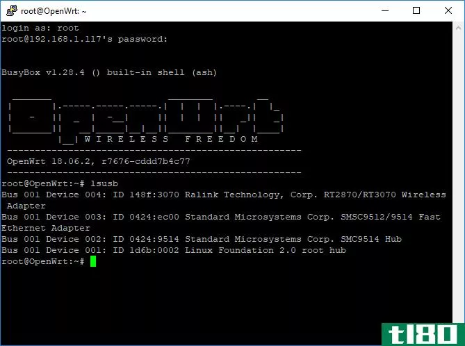 OpenWRT Putty Terminal Window Screen