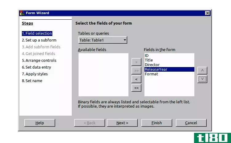 Choosing Form Fields in LibreOffice Base