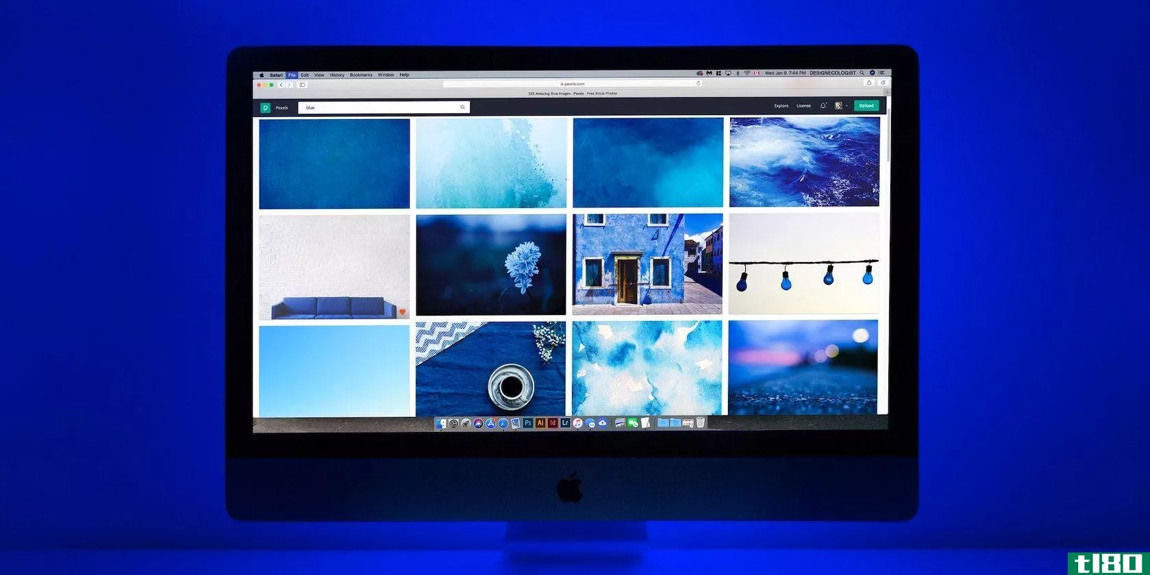 mac computer on a blue background