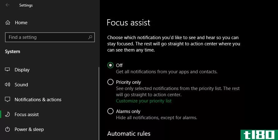 Windows 10 Focus Assist Settings