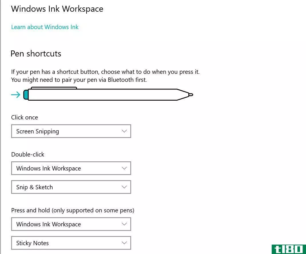 Windows ink workspace settings