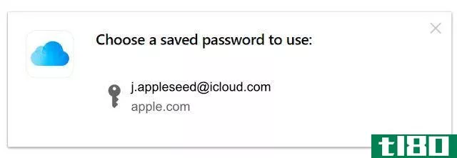 A screenshot of Apple's Chrome Passwords extension showing an iCloud Keychain password login prompt in Google Chrome