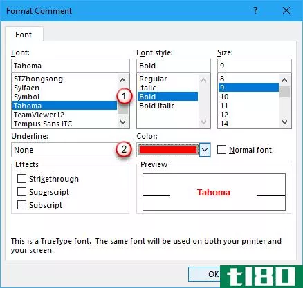Format Comment dialog box in Excel