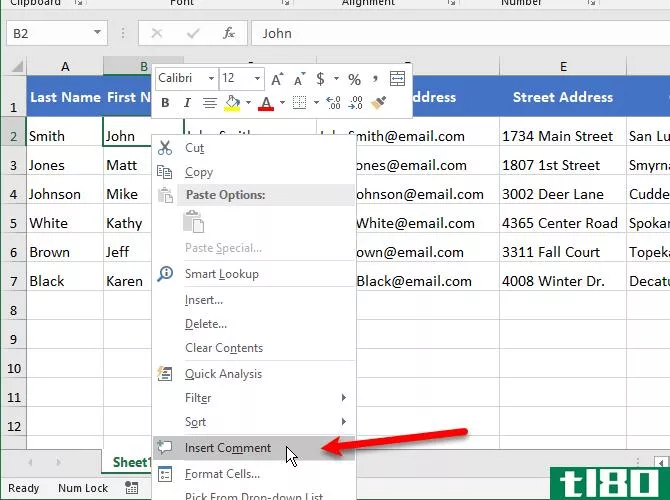 Select Insert Comment in Excel