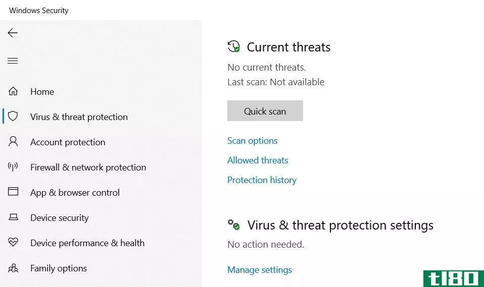 Windows Defender dashboard displaying current threats