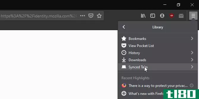 The synced tabs option in Firefox