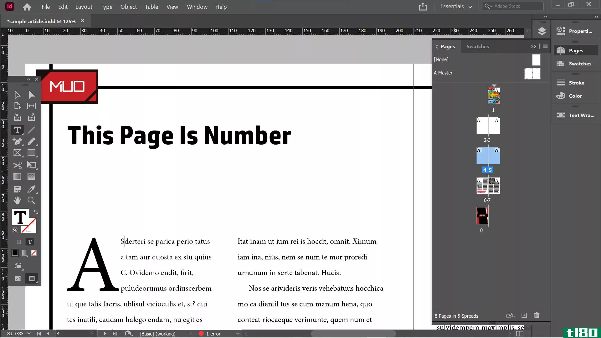Indesign adding page number