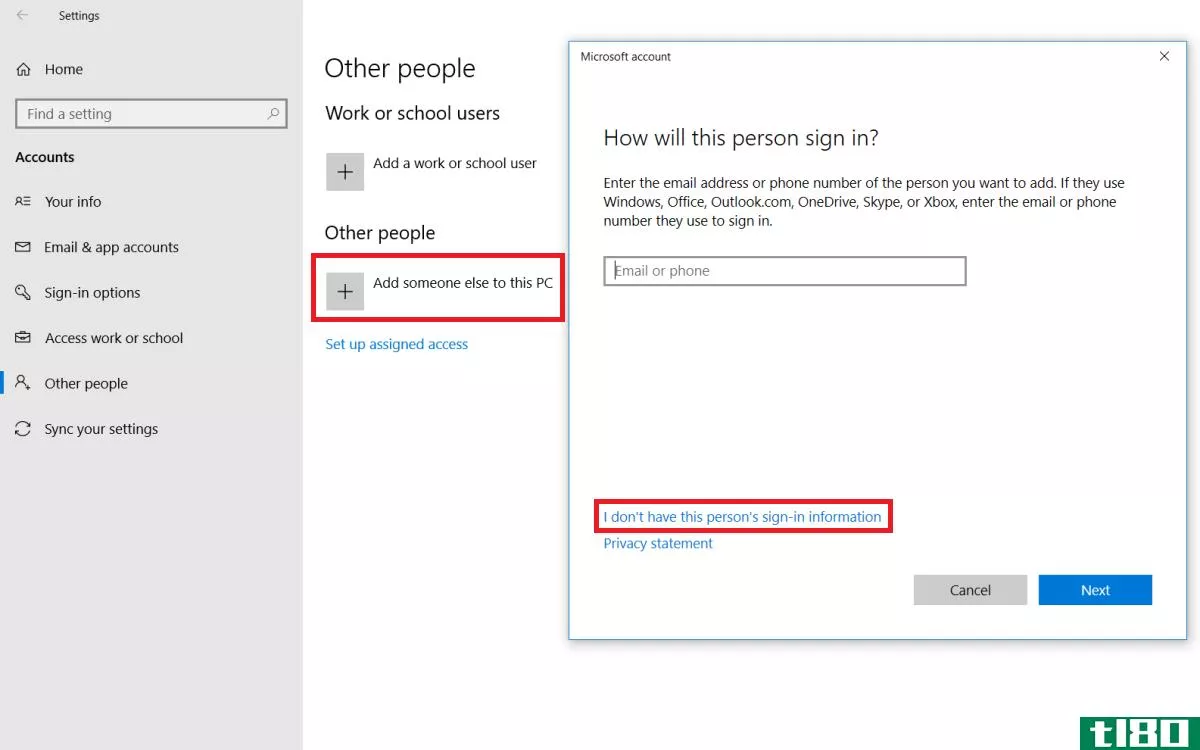 Creating a Windows 10 user account with no sign-in information