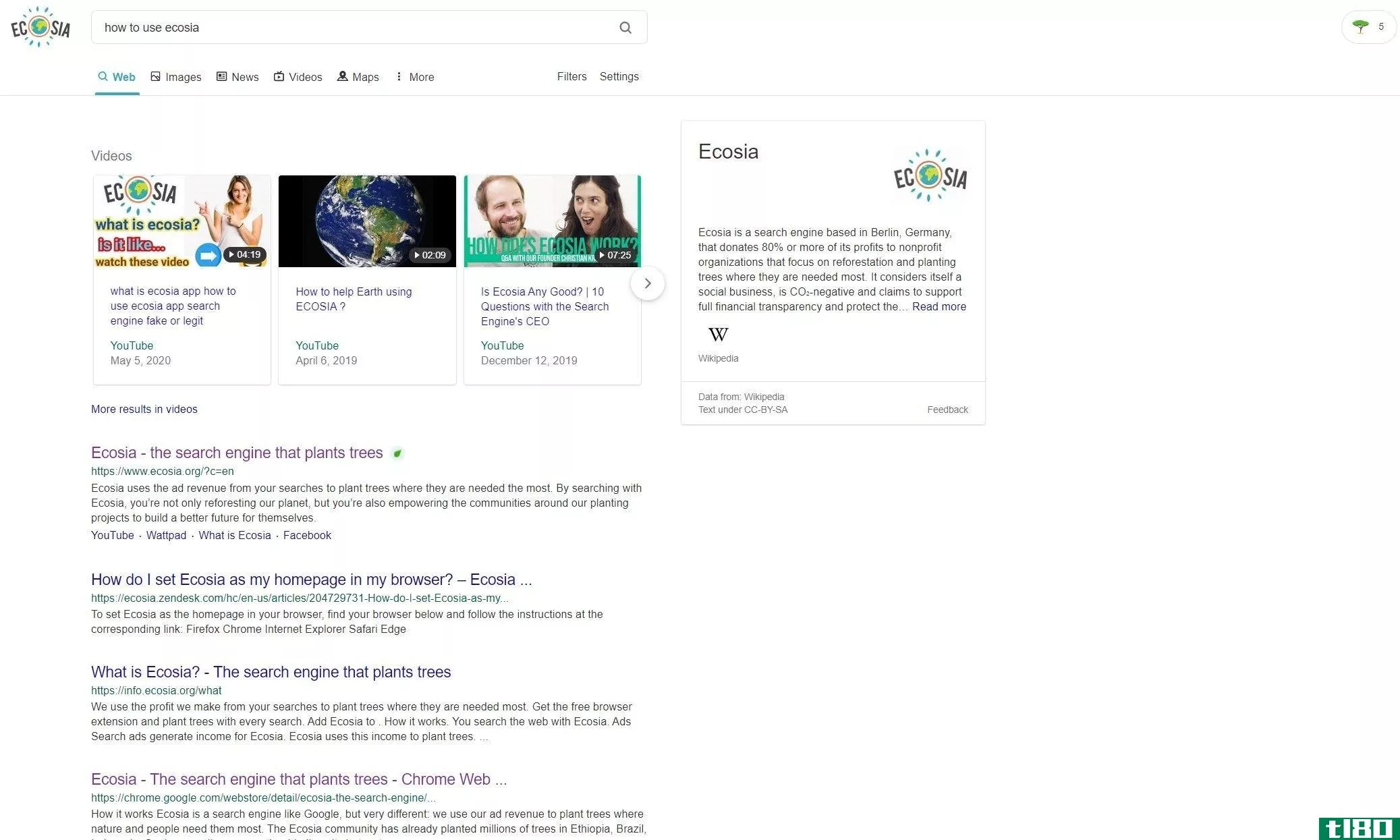Ecosia google search