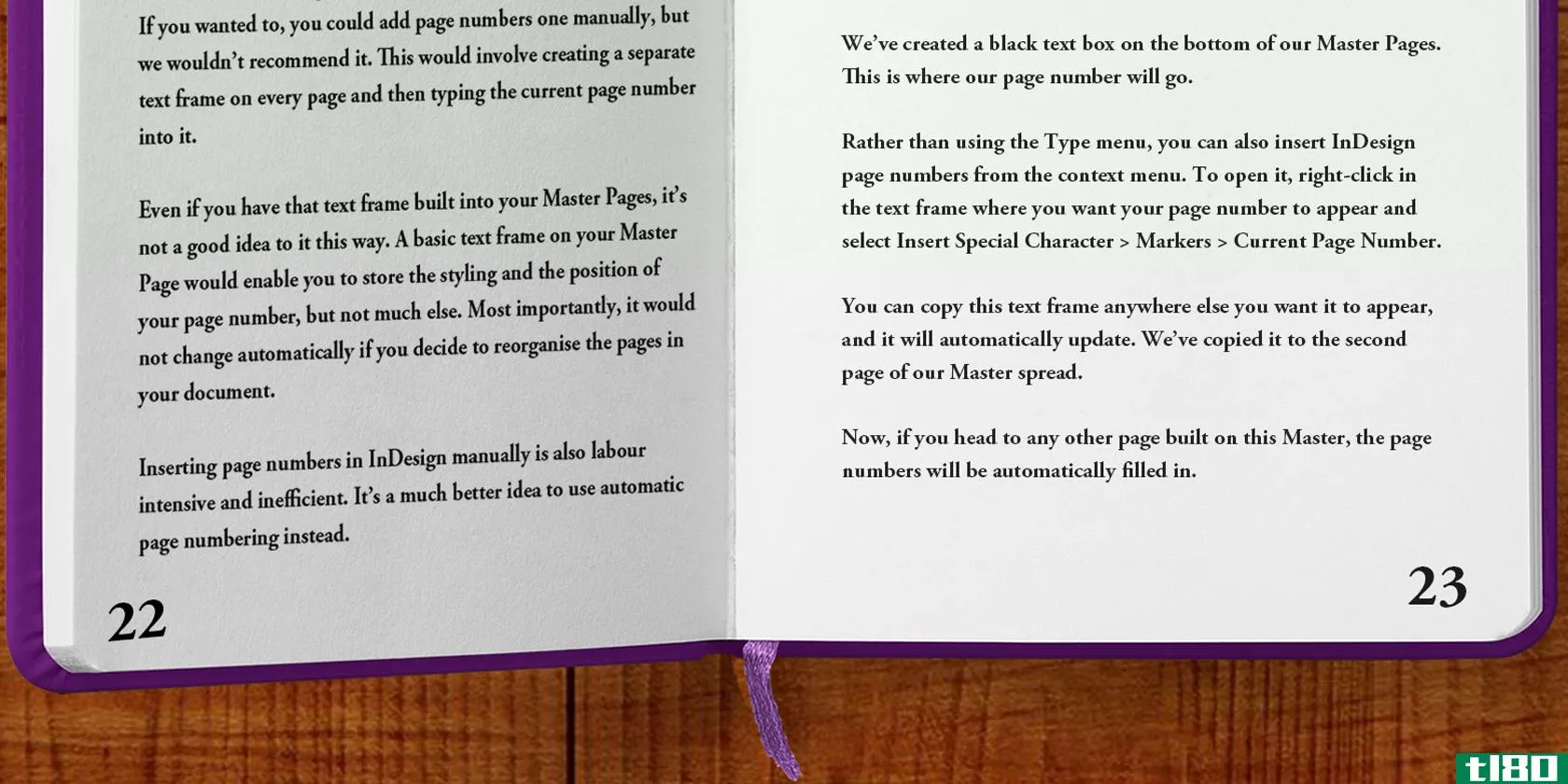 indesign close up of book with page numbers