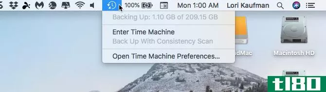 Backup progress on Time Machine menu