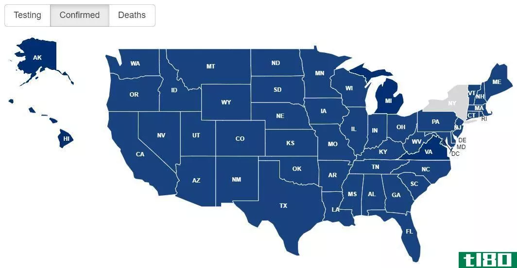 Johns Hopkins US state data availability graphic
