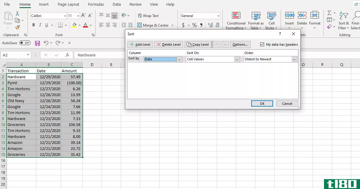 Screenshot Excel Custom Sort by Date