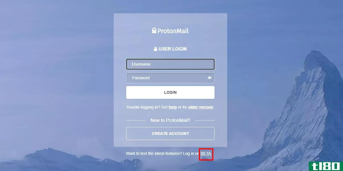 ProtonMail Login Screen With Beta Link Highlighted