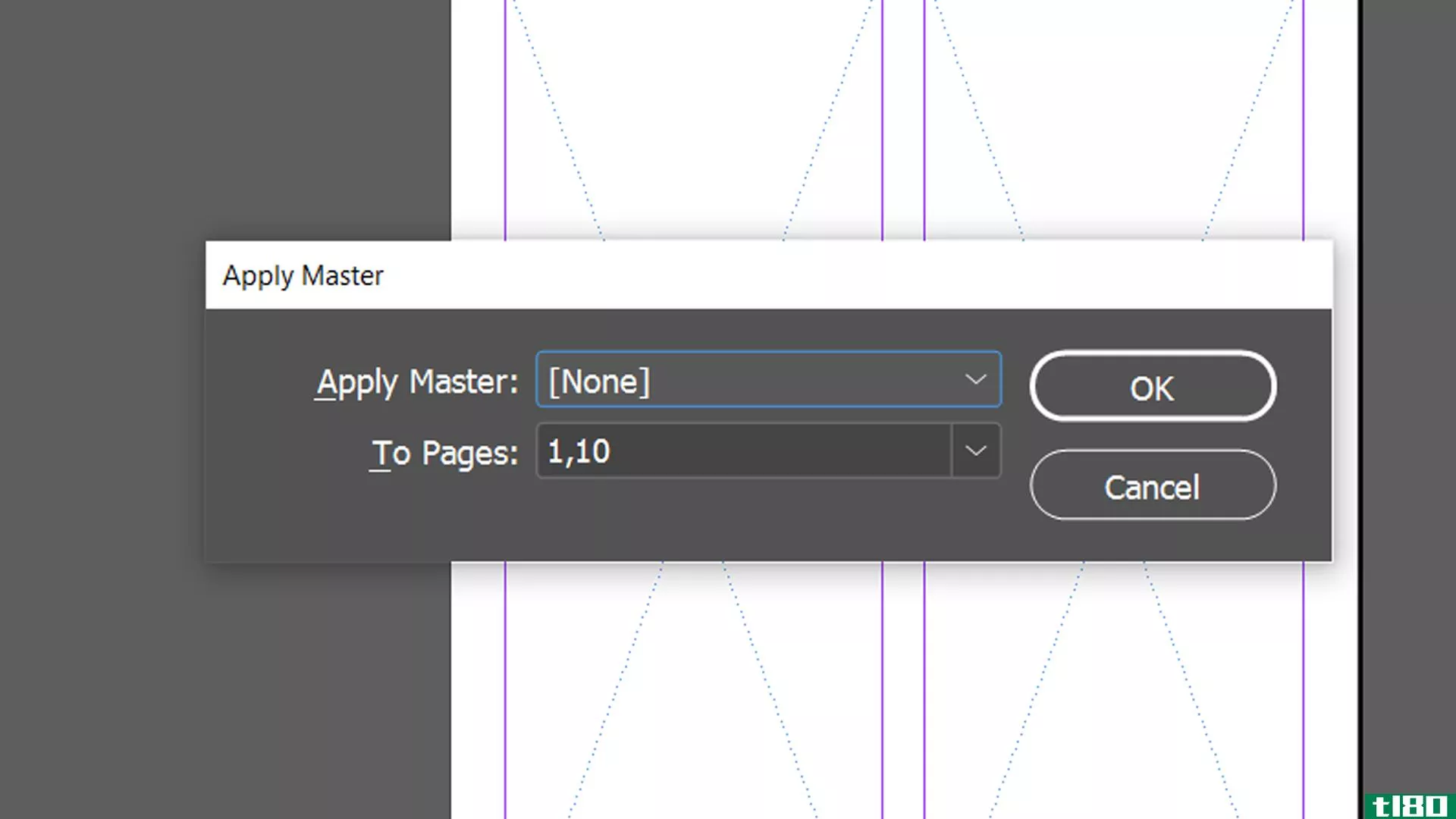 InDesign Apply Master page dialog