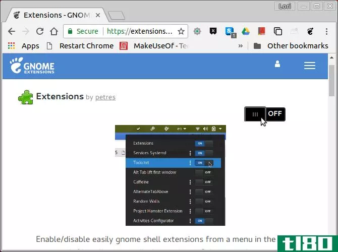 Turn on an extension on GNOME Extensi*** website in Chrome