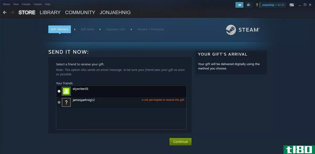 Sending gifts to friends on Steam.