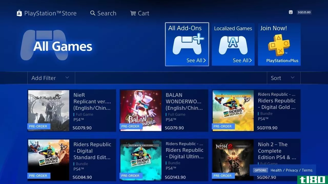PlayStation Store All Games filter