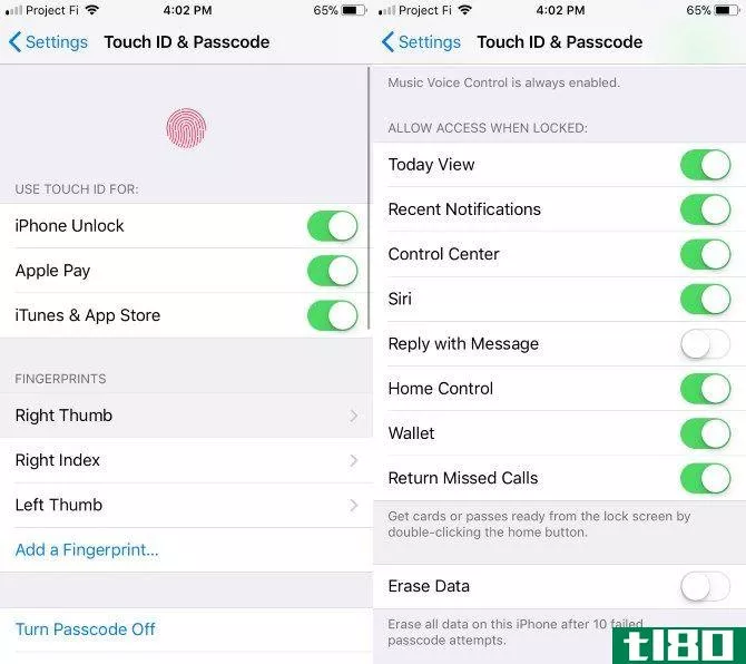 set up new iphone - Touch ID Settings
