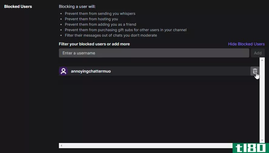 Removing a block from someone on Twitch