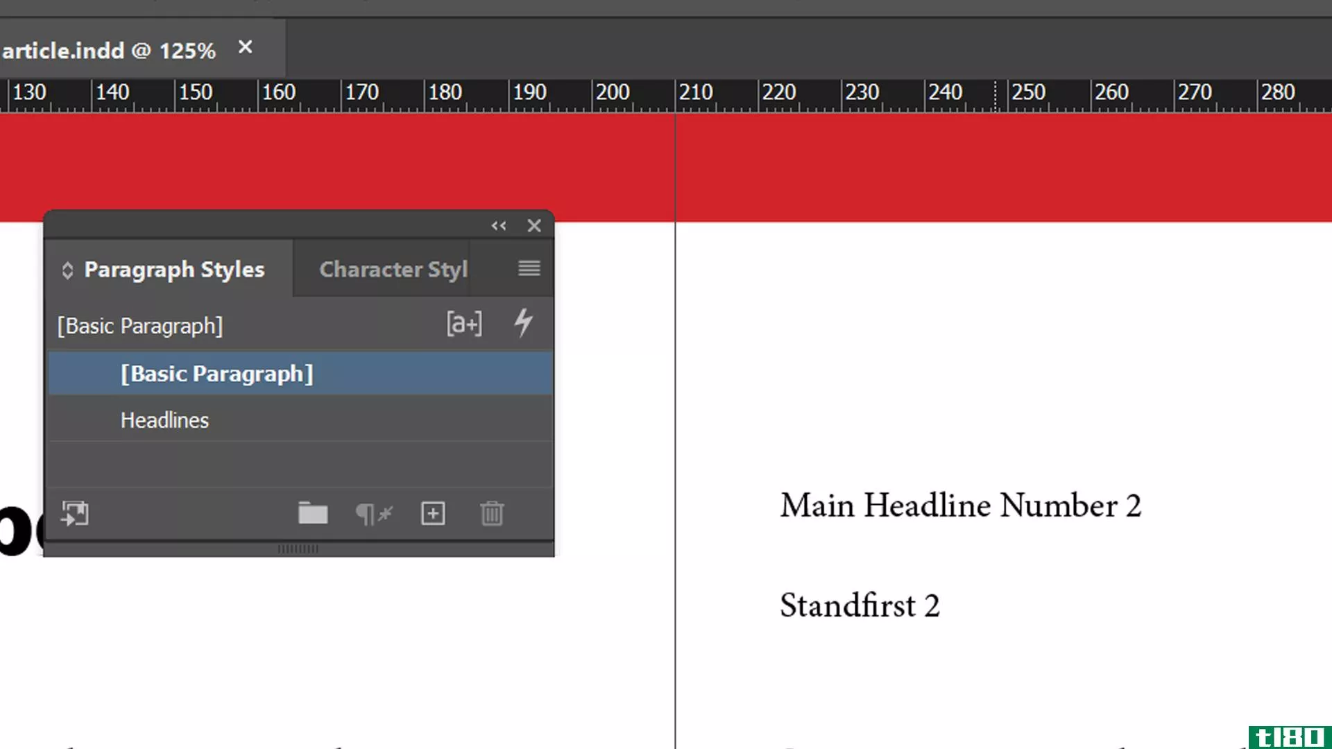 InDesign paragraph styles headline number 2