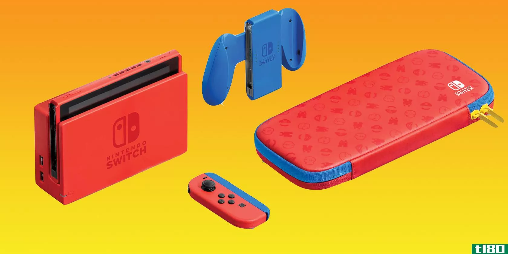 nintendo mario themed switch and accessories