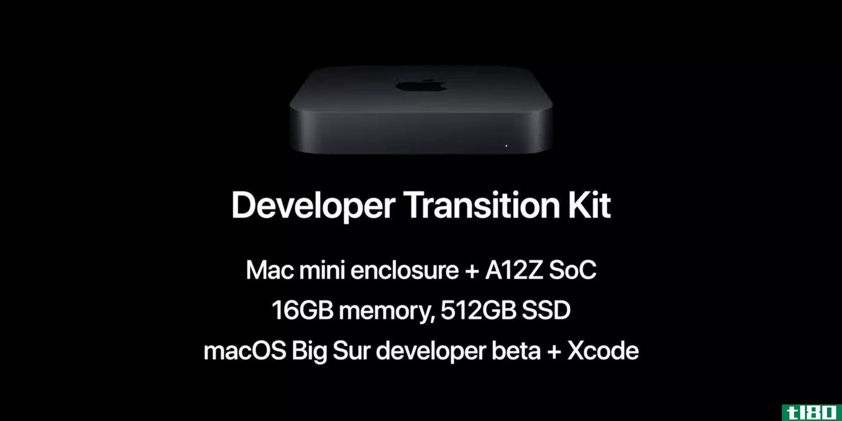 An image from the prerecorded WWDC video presentation showing Apple SVP of Software Engineering Craig Federighi announcing the Mac mini Developer Transition Kit