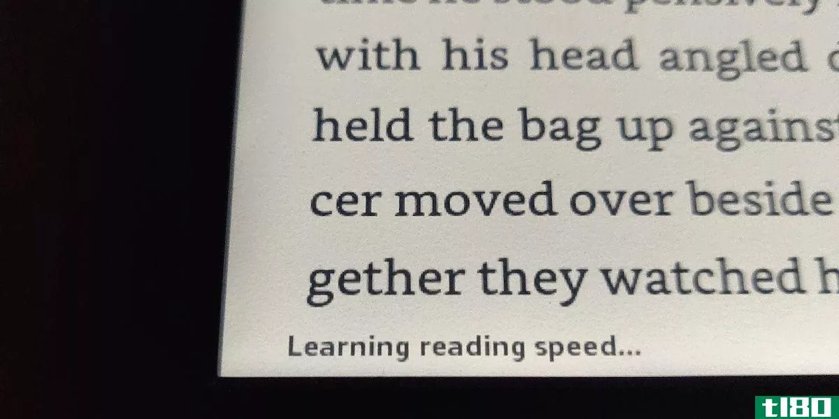 A Kindle with text and Learning reading speed... in the bottom of the screen