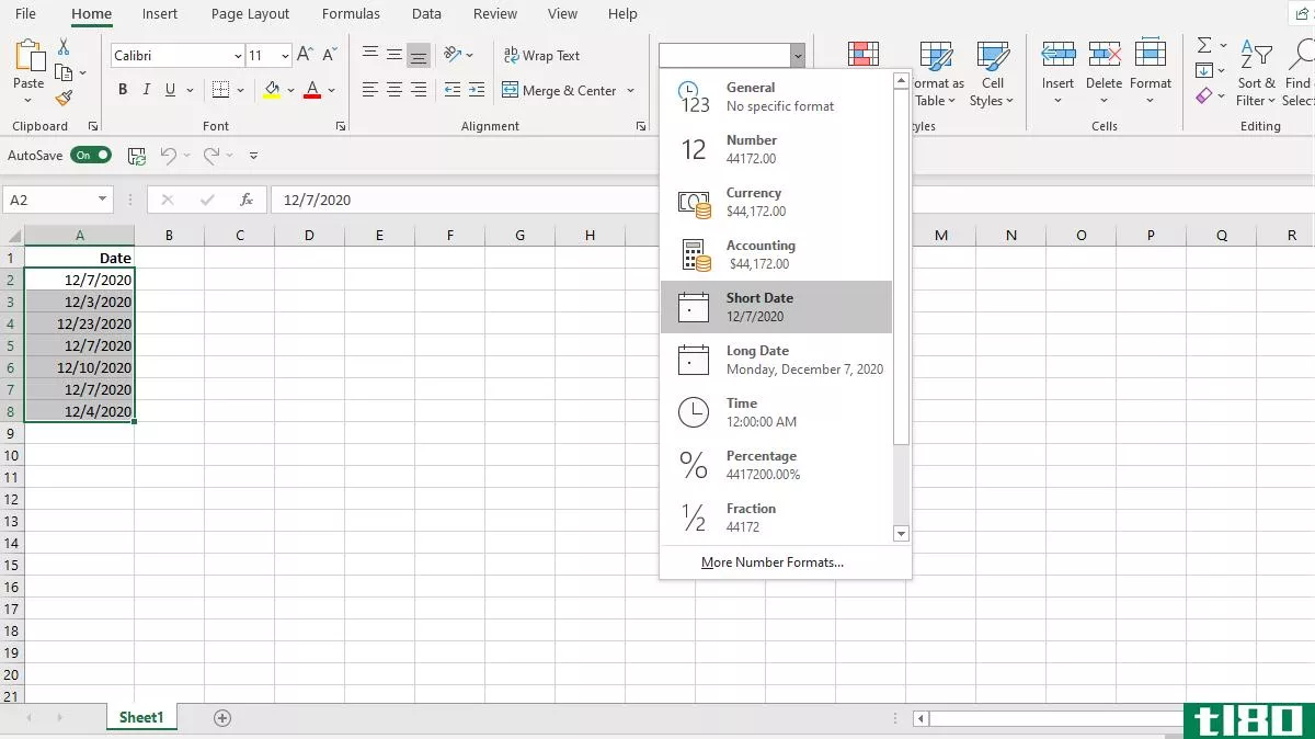 Screenshot Excel Date Format