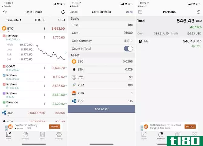 iPhone Cryptocurrency apps -coin ticker