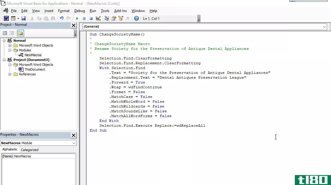 Visual Basic Editor with First Macro