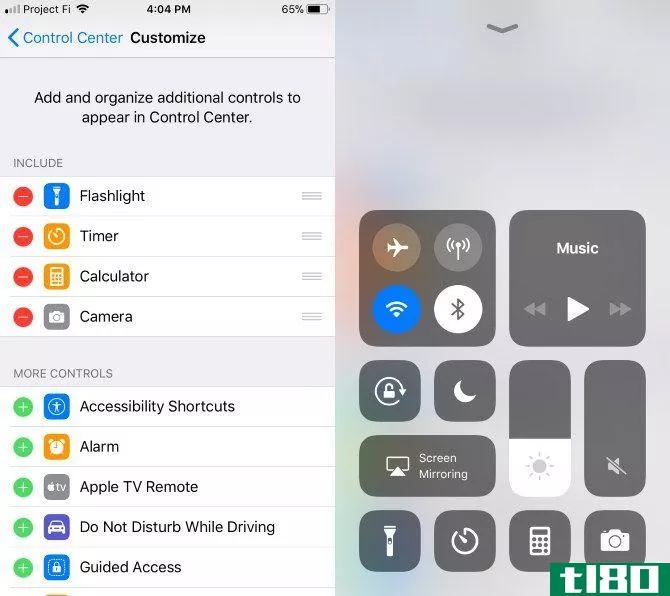 set up new iphone - Control Center Settings