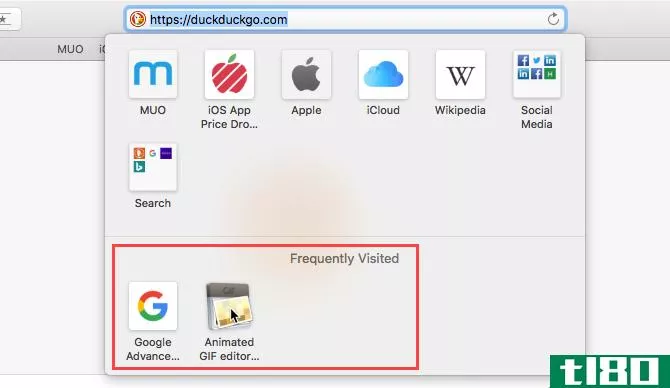 Frequently Visited sites on Favorites popup window Safari
