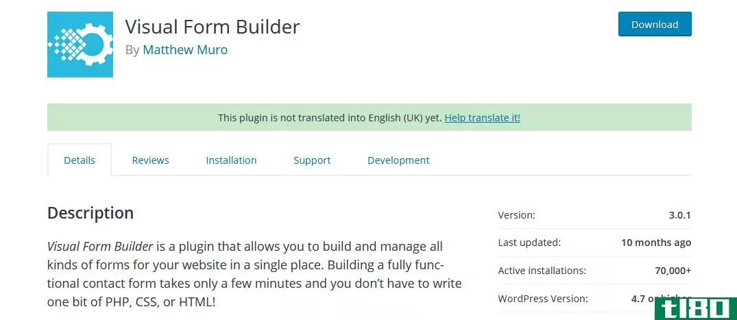 Visual Form Builder WordPress Plugin Details