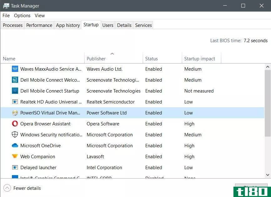 Startup tab in Windows task manager