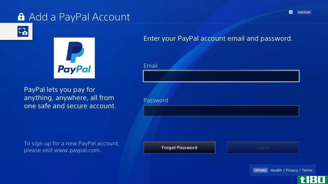 PayPal email and password