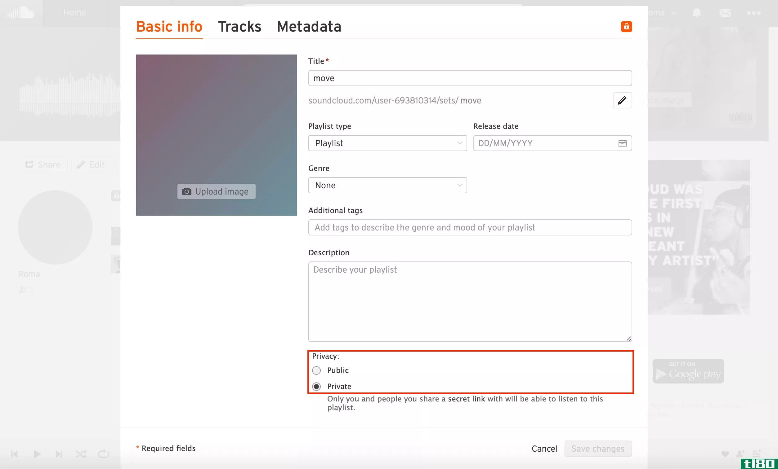 how to change playlist privacy setting on SoundCloud