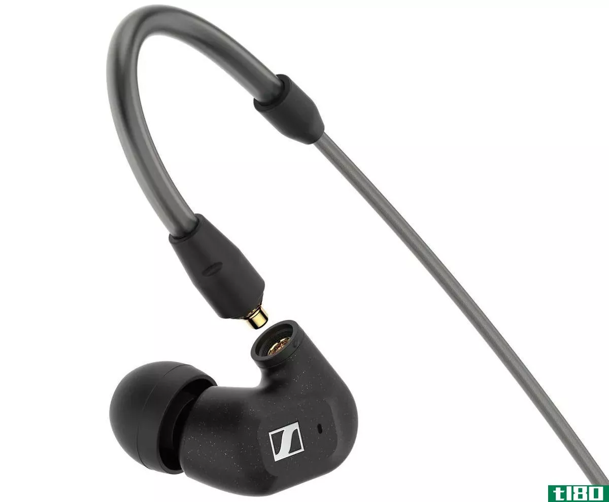 Sennheiser IE 300 in-ear headphones with 3.5 mm cable plugging into 4.4 connector.
