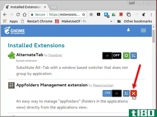Uninstall an extension on the GNOME Extensi*** website