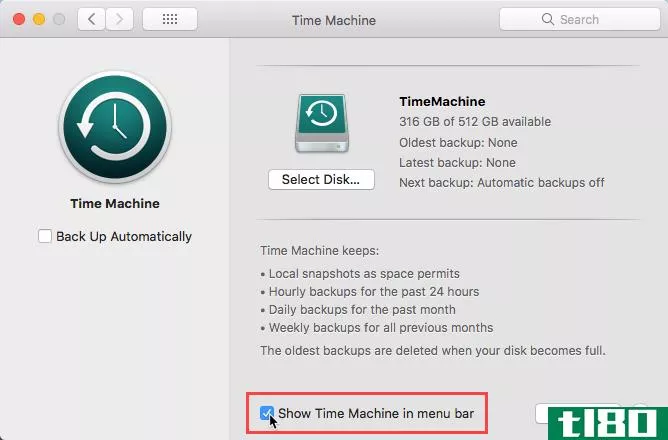 Show Time Machine on the menu bar Mac